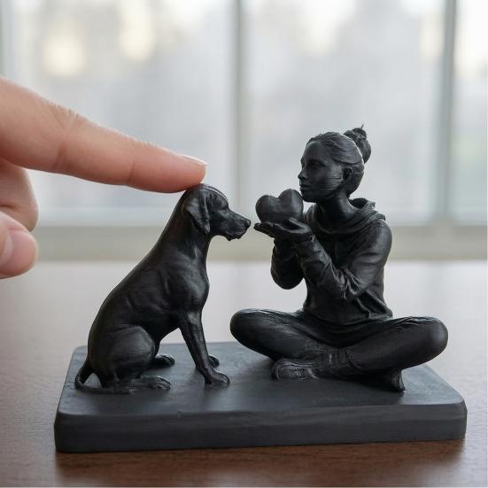 3D Printed Dog And Owner Sculpture Dog And Owner Statue Desktop Animal Figurine