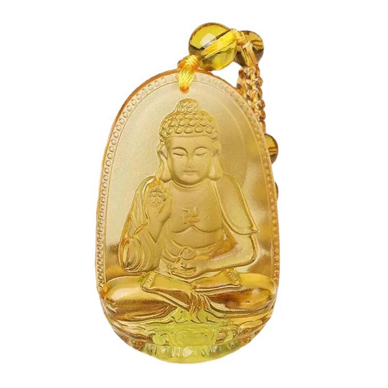 Yellow Crystal Necklace Long Sweater Chain Manjushri Pendant Amitabha Pendant Unisex Gift