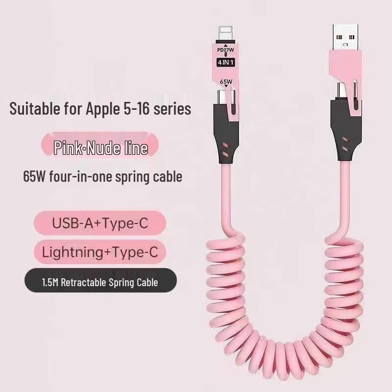 

Spring Retractable 4-in-1 Charging Cable for Apple, Android, Huawei – Fast Charging, Dual Compatibility.