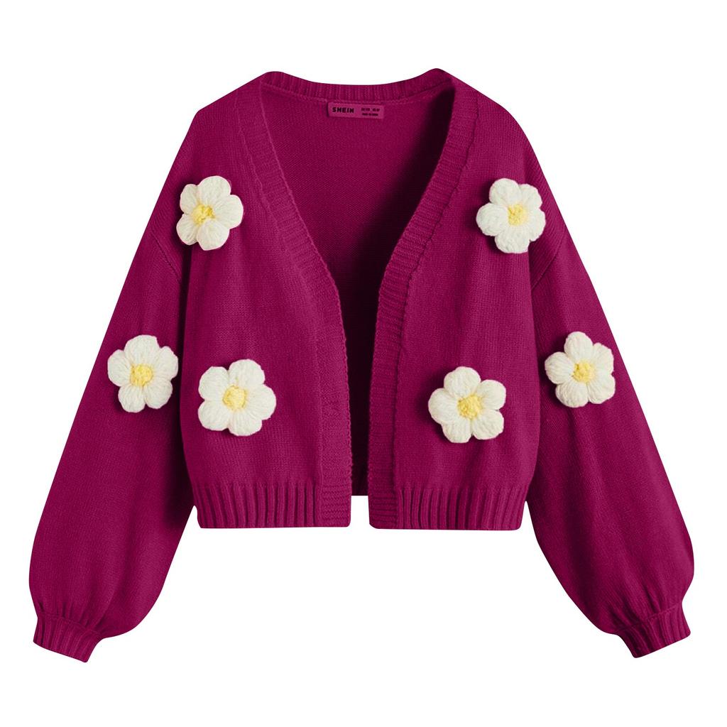 Women's Floral Sweater Loose Short Knit Cardigan