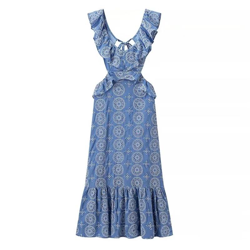 Женская одежда Взрыв Тяжелая промышленность Вышивка Ламинированный Декоративный Миди Платье Мода Короткий рукав S