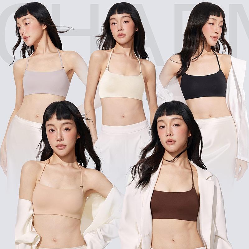 Women Halter Neck Backless Invisible Seamless Thin Strap Push Up Bra