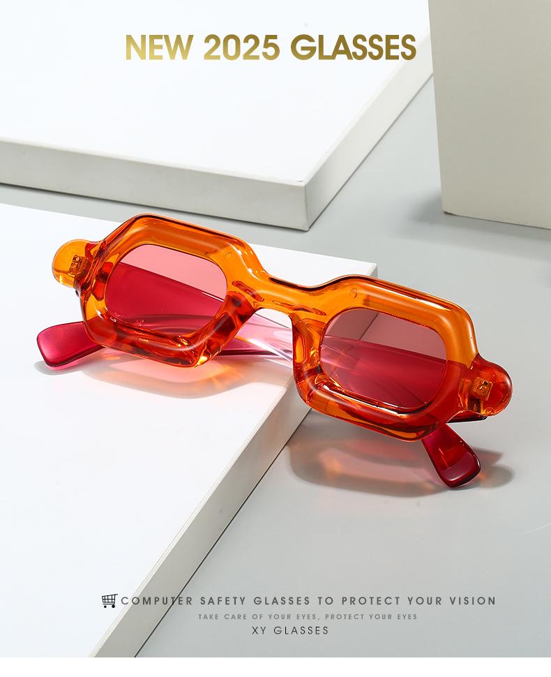 Unique Y2K Candy Color Small Square Women Sunglasses Fashion Brand Designer Unique Wide Legs Men Punk Gradient Shades UV400