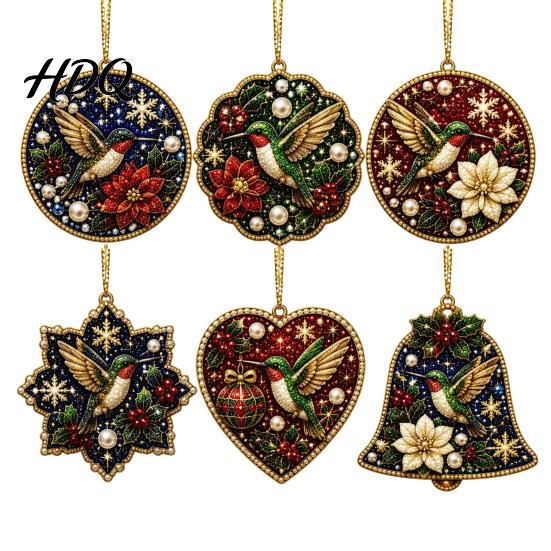 2D Acrylic Santa Ornaments 6 Pcs Christmas Pearl Art Ornaments Flat Holiday Tree Pendant Creative Effect Hanging Decoration for Home Wall