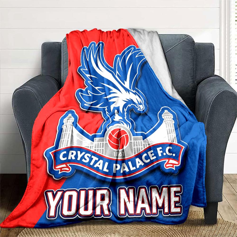 1pc Crystal Palace F.C Blanket with Custom Name, Gift, for Men and Women, Soft Blanket, Good for Sofa Bed Couch Travel, Lightweight Flannel Blanket