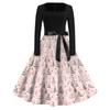 Women's Casual Christmas Print Square Neck Vintage Dress for Holiday Party and Everyday Wear