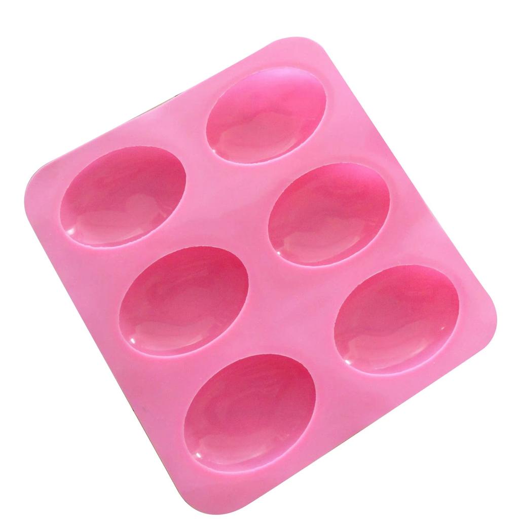 6-Hole Multi-Purpose Oval Silicone Soap Mold Suitable For Cake Pans 3D Oval Shape Easy To Demold And Clean