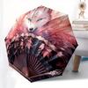 Compact & Stylish Fox with Cherry Blossom FanUmbrella - Vibrant Cartoon Design, Automatic Open, 8-Rib Steel Frame, Lightweight