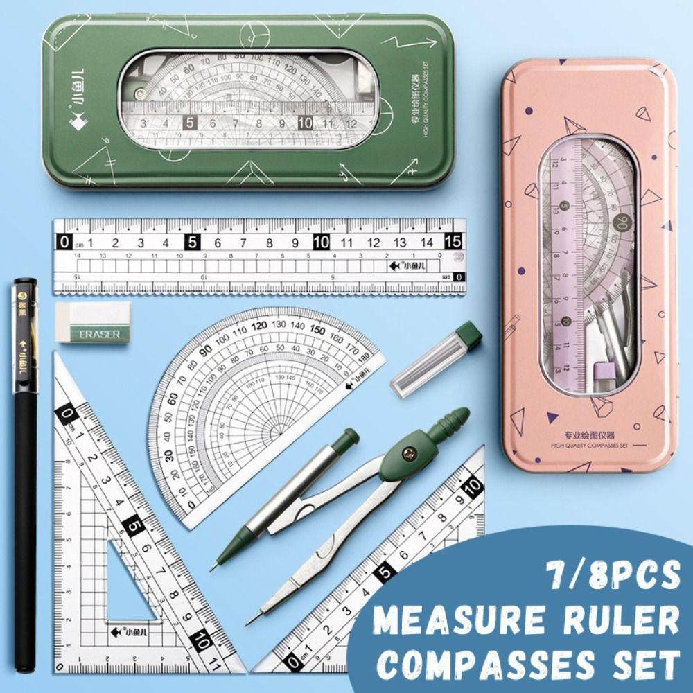 7/8PCS Straight Ruler Ruler Compasses Set Set Square Stationery Ruler Set Office School