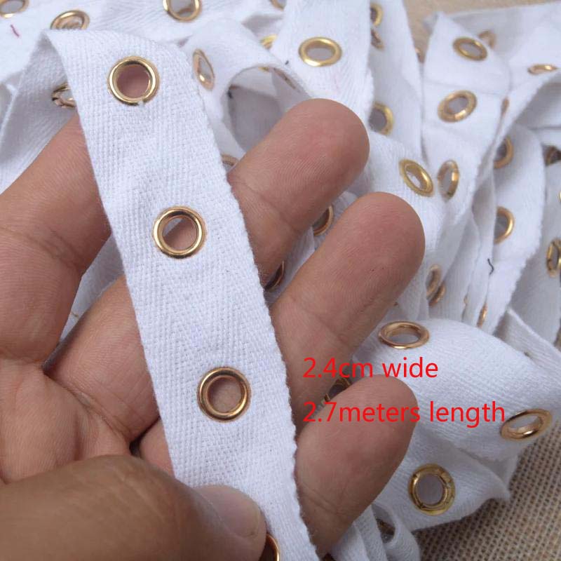 

3 ярда/лот, ширина 2,4 см, толстая хлопковая тесьма, перфорированное кольцо, плоский холщовый ремень, ремень для одежды, плечевой ремень, аксессуары, декоративные украшения 3 Yards белый