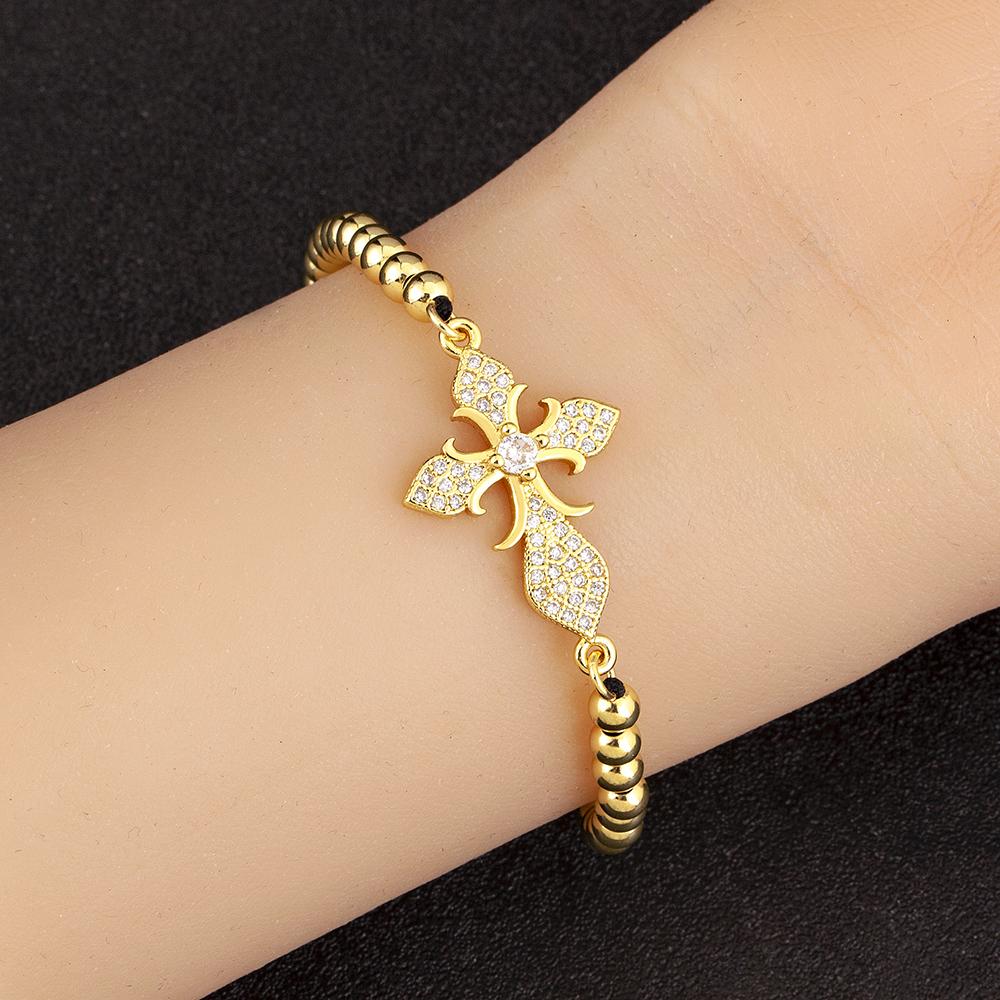 Nidin Light Luxury Trendy Pave Shiny Crystal Zircon Cross Charm Bracelets Adjustable For Women Female Religious Style Jewelry