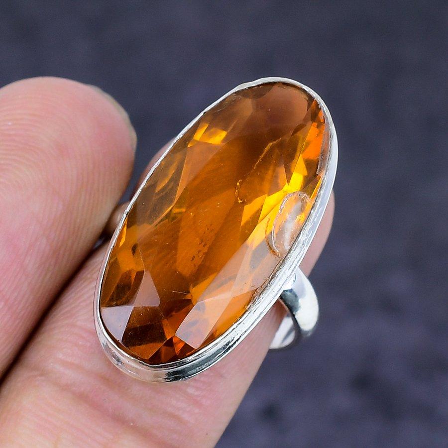 Citrine Gemstone 925 Sterling Silver Jewelry Ring Size 7