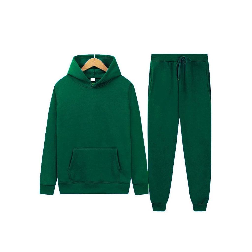 Autumn/Winter Solid Color Hooded Sweatshirt and Sport Pants Set - Unisex Casual Two-Piece