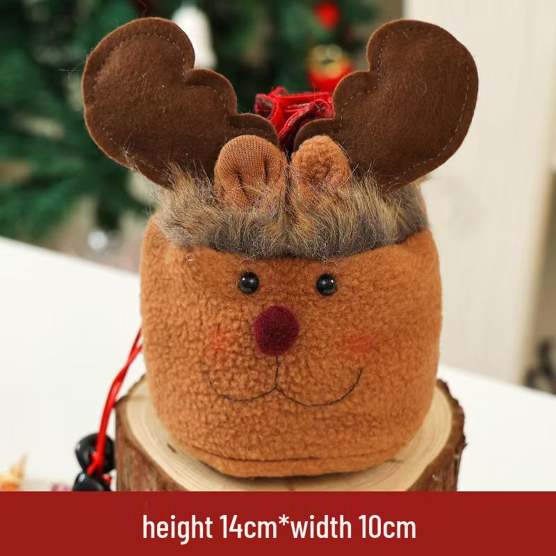 Children's Christmas Eve Plush Cartoon Gift Bag with Drawstrings