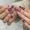 24 Stück Rosa Press-on-Nägel Kunst Leopardenmuster Französisch Lang Mandel Form Falsche Nagelspitzen Fertig Tragbar Schleife Kirsche Design Falschnagel Set