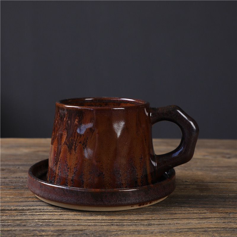 Retro Ceramic Mug Saucer Set Creative Office Coarse Pottery Cup Japanese Kiln Coffee Cup Afternoon Tea Must