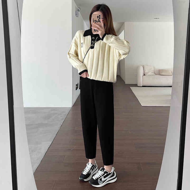 

Radish Pants Women Autumn and Winter Slimming Plus size High-Grade Narrow Straight Harem Pants Small Versatile Casual Pants Black autumn 2XL