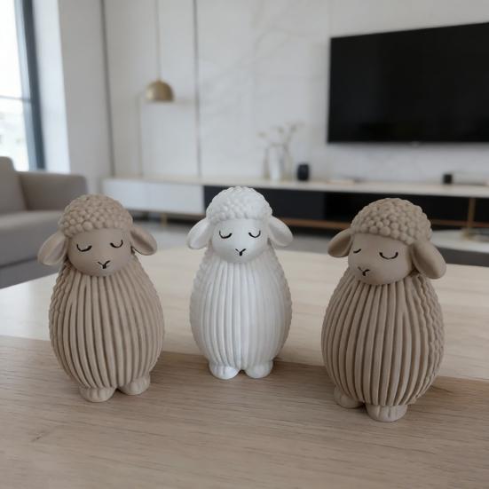 3D Printed Sheep Statue Small Sheep Figurine with Ribbed Texture Decorative Lamb Tabletop Ornament for Desk Bedside Home Decor