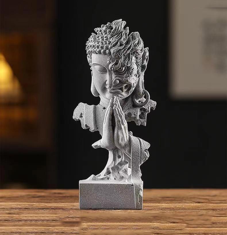 Sandstone Evil And Buddha Abstract Figure Statue Monkey King SculptureHome Living Room, Office Garden, Fish Tank Art Deco Statue