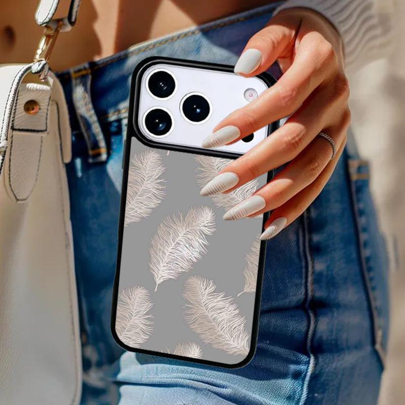Feather Gold Foil Art Phone Case For iPhone 17 Air 14 15 13 12 Max Cover For Apple 14 15 16 16e 11 Pro Max Plus Coque