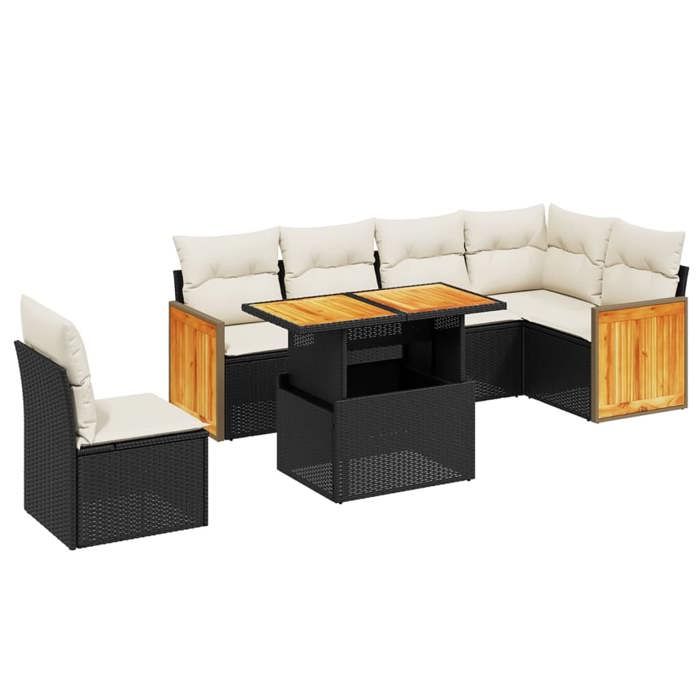 VidaXL Garden Lounge Set with Cushions 7 Pcs, Patio Sofas, Patio Furniture Set, Outdoor Furniture, Black 3273982