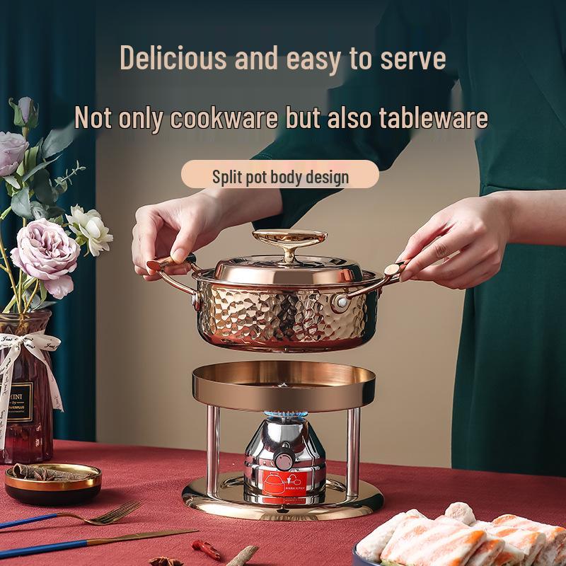 Hammered Texture Inflatable Single-Person Hot Pot, Stainless Steel Heating, Home Use