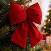 Decorative Velvet Bows for Wreaths Christmas Flocked Fabric Bow, Large Red Bow with Hanging Strap, Mall Window Displays Festive Pendant Tree, Holiday