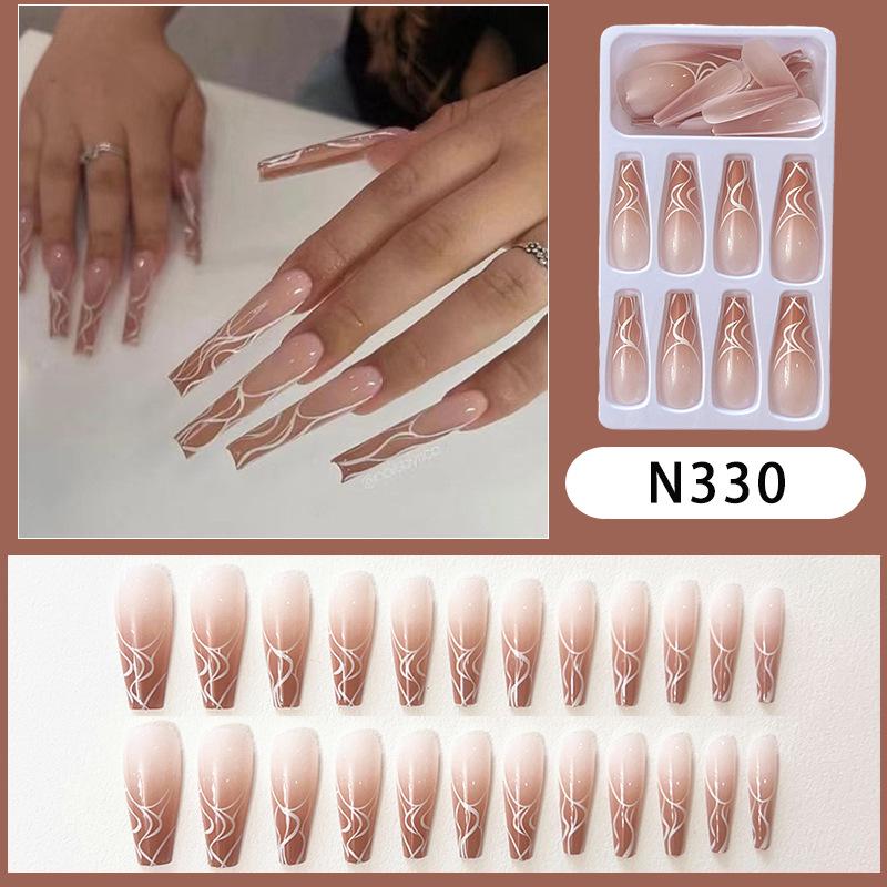 

Long Ballet Wearable Nails with Irregular Lines - Removable and Stylish Nail Art Patches