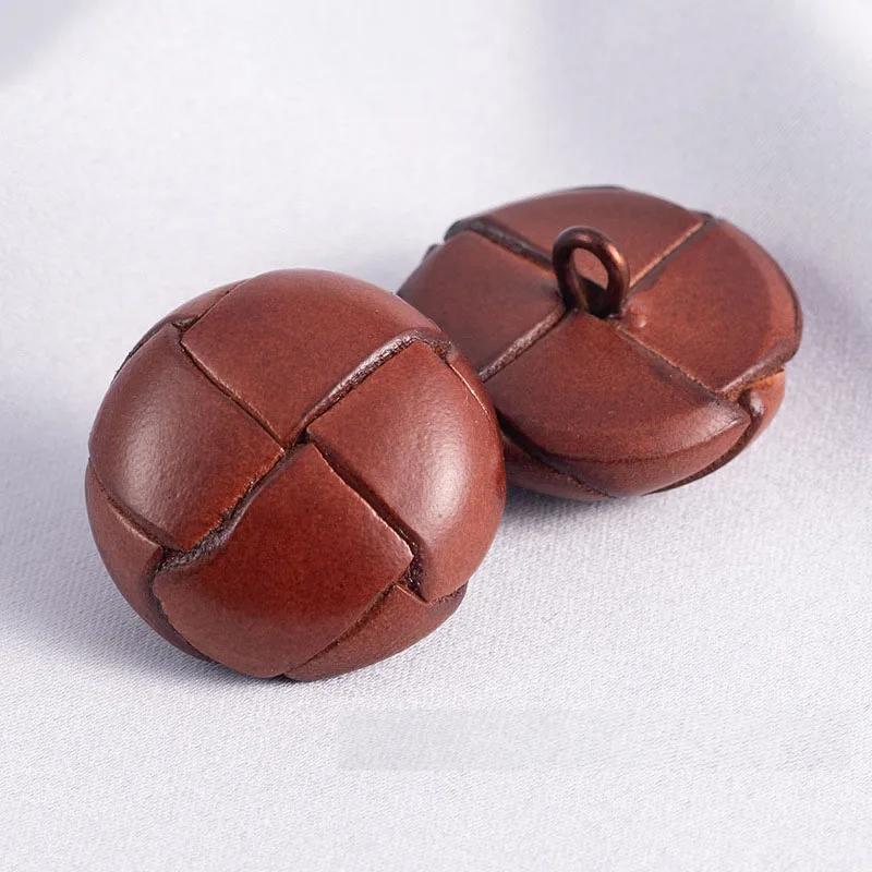 4Pcs/lot 18/23/25mm Colored Leather Button Coat Windbreaker Retro Leather Buttons Woven Leather Decorative Button Accessories