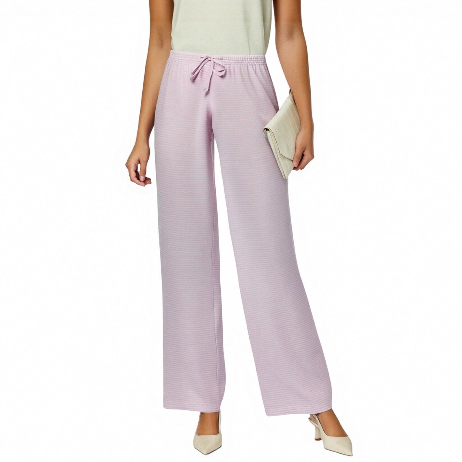 

Женские модные повседневные трикотажные полосатые брюки с высокой талией и завязками на резинке, свободные прямые брюки S розовый