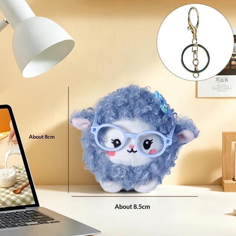 New Short Velvet Sheep Keychain Doll With Glasses Portable Sheep Keychain Soft Bag Pendant Backpack Accessories 1Pc