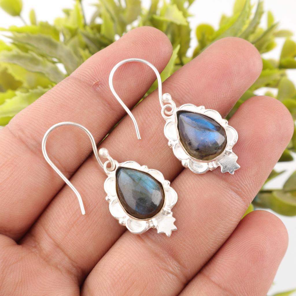 Labradorite Gemstone Earrings 925 Sterling Silver Handmade Jewelry Birthday Gift EE-163-34