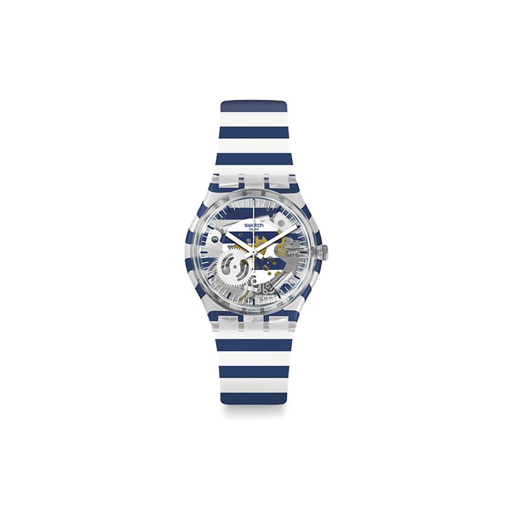 Swatch Transformation Series Quartz Movement Waterproof Watch 34*39.2mm Skeleton Dial Plastic Case Silicone Strap GE270 Unisex watches GE270 Blue White