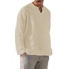 Cotton Linen Men Shirt Brief Breathable Comfy Solid Color Long Sleeve V Neck Casual Blouse Hawaiian Shirt Oversize Tops