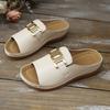 Women's Wide Width Solid Color Slides, Round Toe Chain Detail Mules, European Casual Sandals for Women