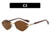 European and American rhombus frameless trimmed sunglasses metal sunglasses wood grain fashion sunscreen UV protection sunglasses women