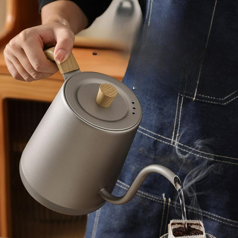 Titanium Silver Gray Gooseneck Kettle Electric Kettle Temperature Control Coffee Pot Stainless Steel Slender Spout Tea Kettle
