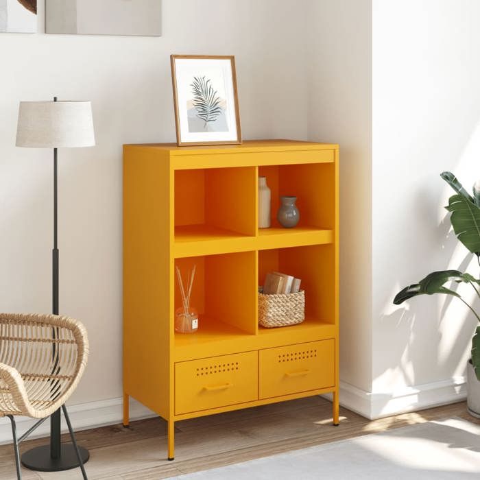 VidaXL High Buffet, Cabinet with Legs and Compartments, Storage Furniture, Living Room Organizer, Yellow 843105