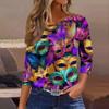 3/4 Length Sleeve Womens Tops Floral Print Vintage Fashion Casual Loose With Round Neck Plus Size Shirts