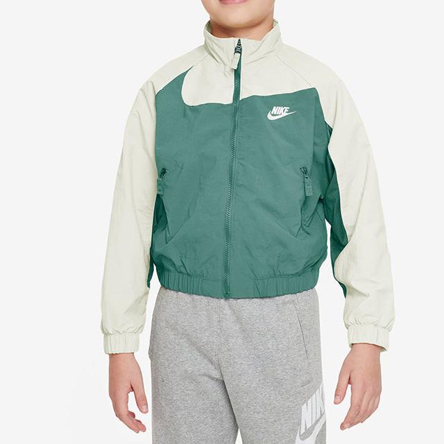 Nike Colorblock Outdoor Casual Sport Zip-Up Collar Windbreaker Kids Outerwear Green FN9134-361