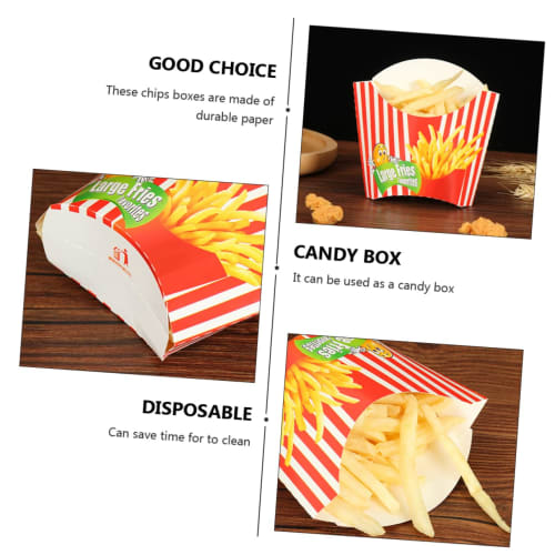 Mipcase 200-Piece Box French Fry Boxes, Snack French Fry Boats, Food Trays, Disposable French Fry Cases, Chip Packaging Boxes, Cartons, Highlight Red
