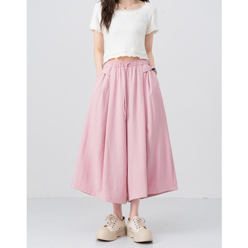 Summer Ice Silk Trouser Skirt Women's Style New Half-body Mid-waist Thin Loose Small Casual Fashion Straight Pants