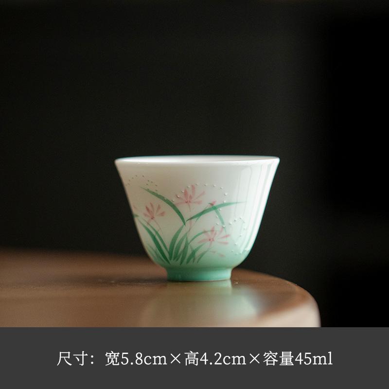 

2pc/lot Hand-painted Orchid Gradient Ramp Teacup Traditional Tea Bowl Mug Tea-tasting Personal Cup Jianzhan Master Cups 45ml