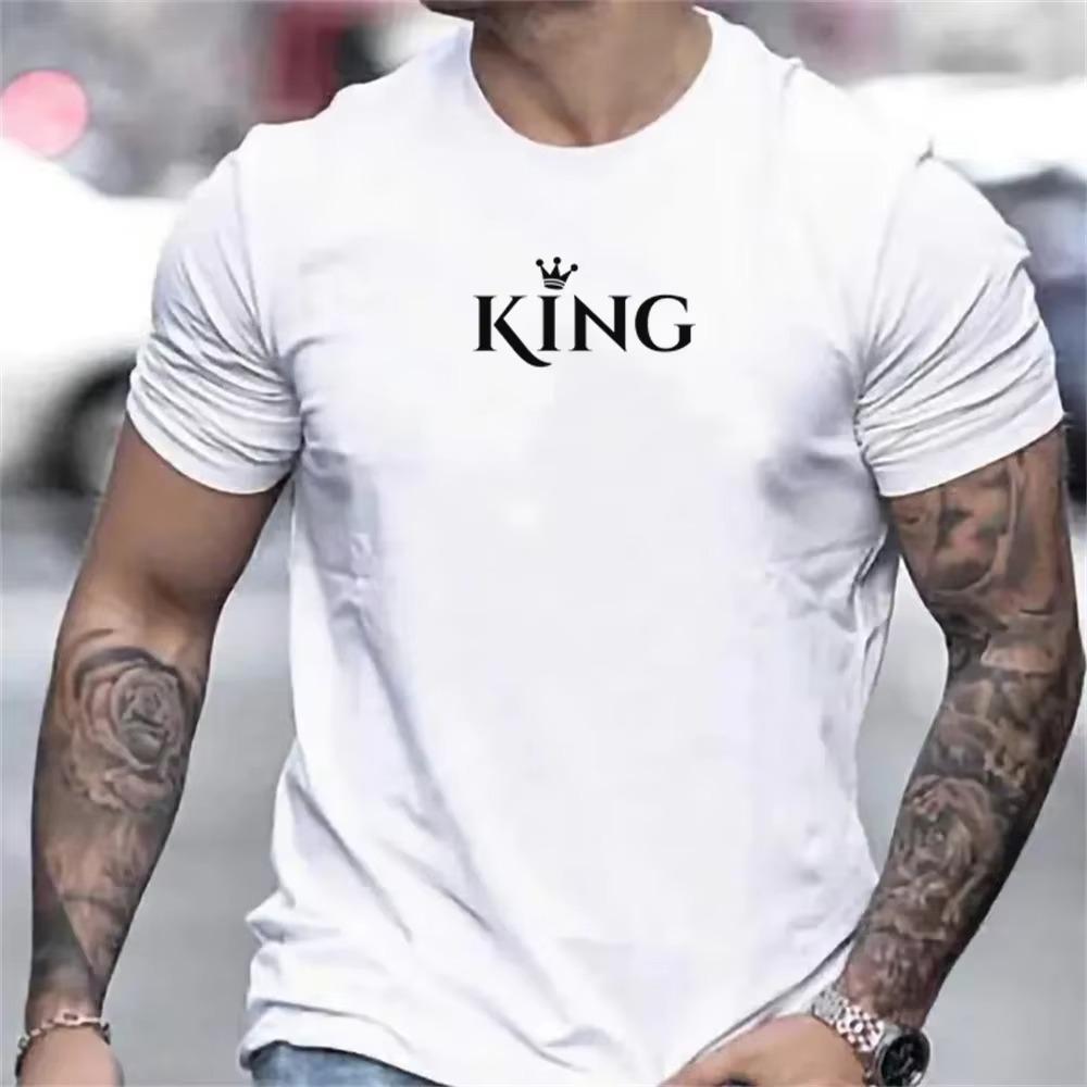 Vintage Men'S T-Shirt Letter Printing King Men Clothing Summer Casual Short Sleeve Street Designer Top Tees Oversized Sweatshirt