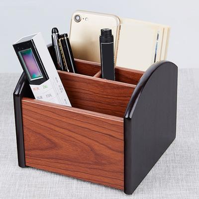 Desktop Storage Box Wooden Smooth 4 Compartments 360 Degree Rotation Large Capacity Remote Control Scissors Phone Glasses Stationery Storage Case