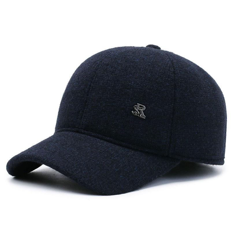 

Мужская бейсбольная кепка из шерсти на осень и зиму, универсальная флисовая теплая кепка для людей среднего и пожилого возраста, кепка с защитой ушей для папы Adjustable чёрный