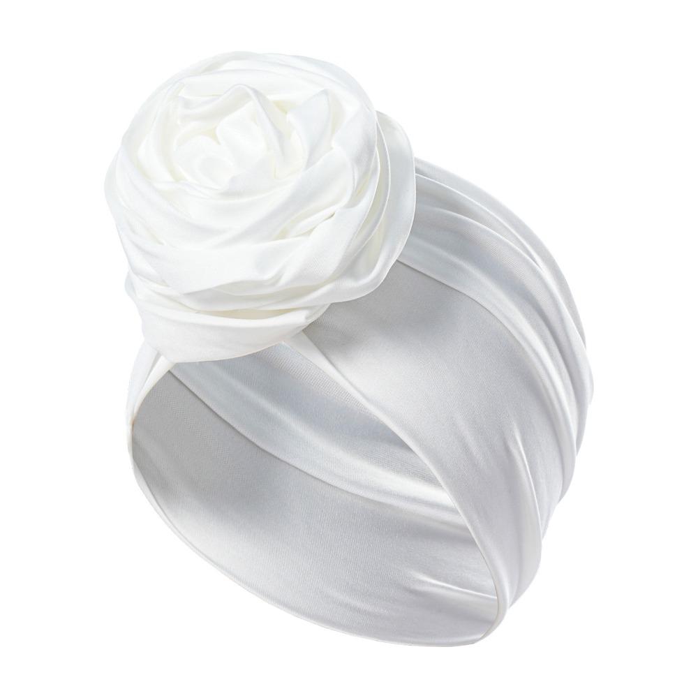 Elastic Boho Flower Bandana Raw Silk African Turban Cap Big Rose Flower Hairband  Hair Accessories