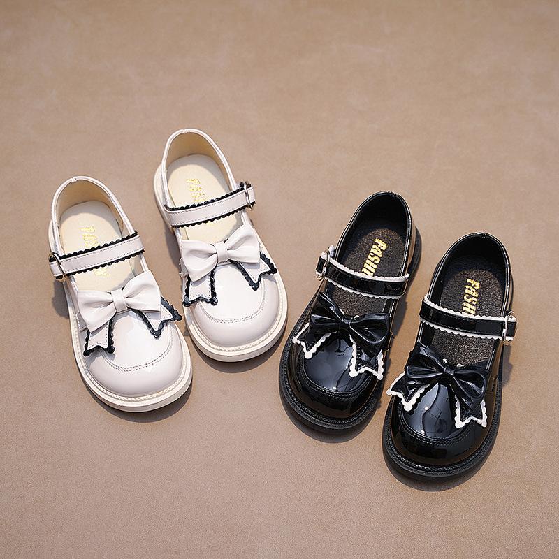 Dziecięce skórzane buty eleganckie kokardki dziewczęce buty dziecięce płytkie jednokolorowe buty księżniczki buty dziecięce dla dziewczynki maluch buty Mary Jane
