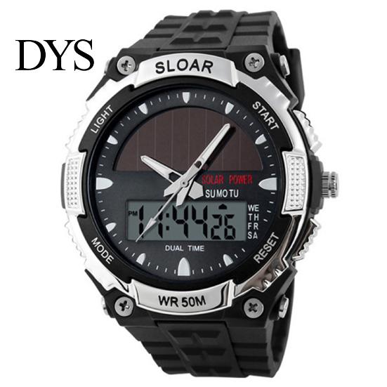 Men Watch Solar Powered Alarm ABS Water Resistant Waterproof Digital Analog for Sports