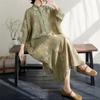 DIMANAF 2025 Summer Women Plus Size Dress Vintage Floral Buttons Casual Loose Long Oversized Dress New